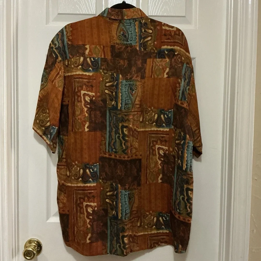 Next Original Classic Button Down Shirt Short Sleeve L Browns Abstract Print Men